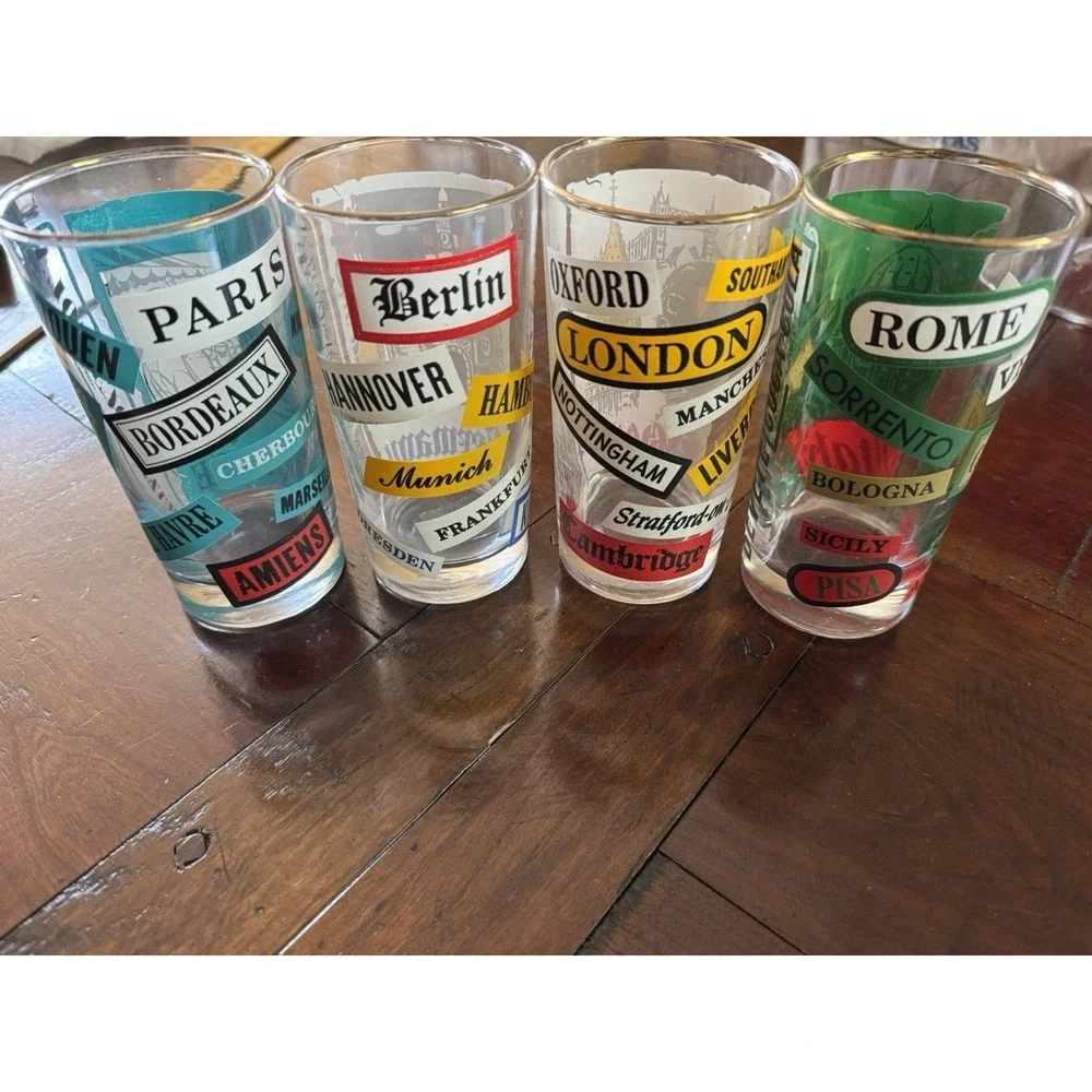 Libbey‎ Coca-Cola Around the World Glasses 12oz VTG 60s Italy France German UK